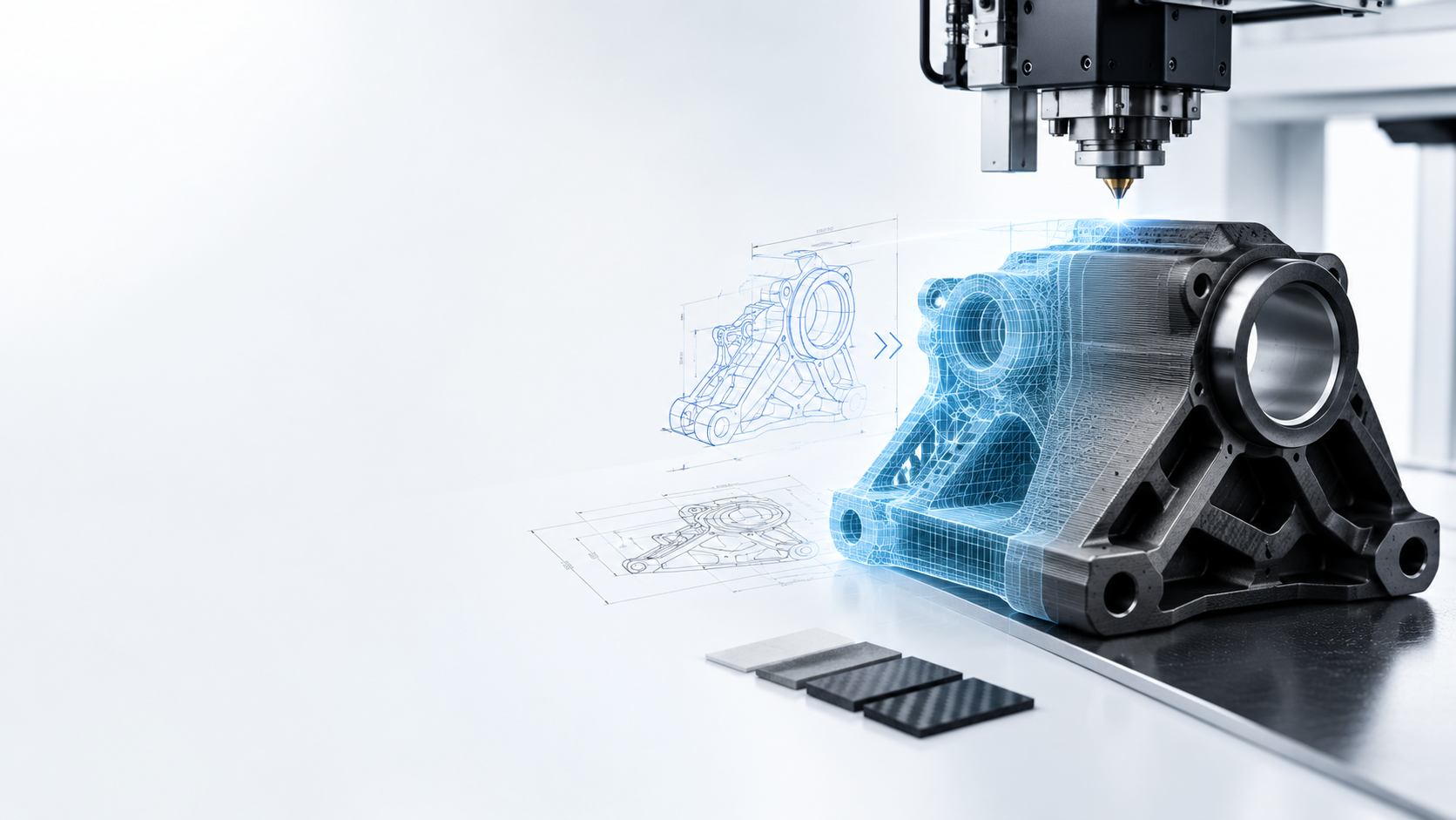 Technisches Bauteil entsteht aus CAD-Daten für Prototyping und 3D-Druck