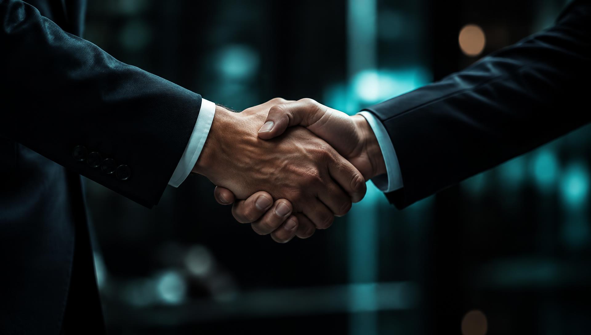 Zwei Geschäftspartner schütteln sich die Hände – Sinnbild für Kooperation